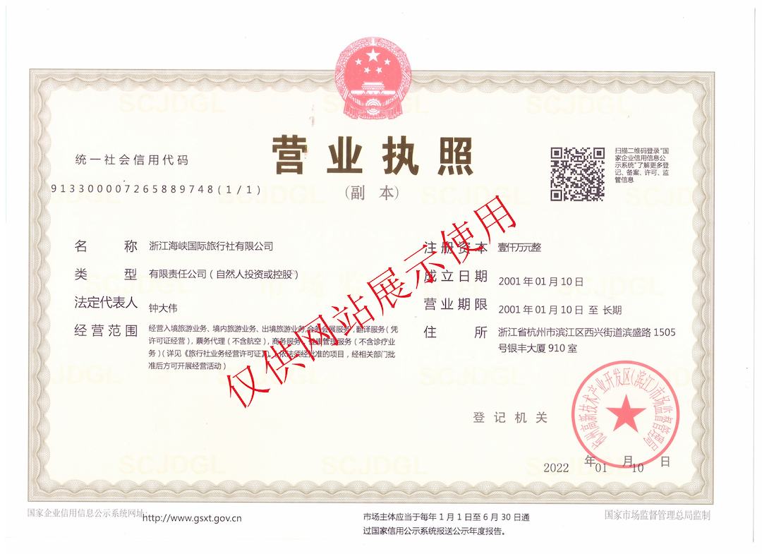 浙江海峡国际旅行社营业执照